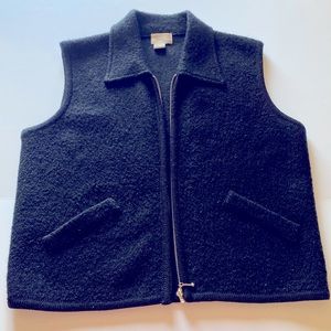 100% Wool Women's Zip Up Vest Black  | Size M/L